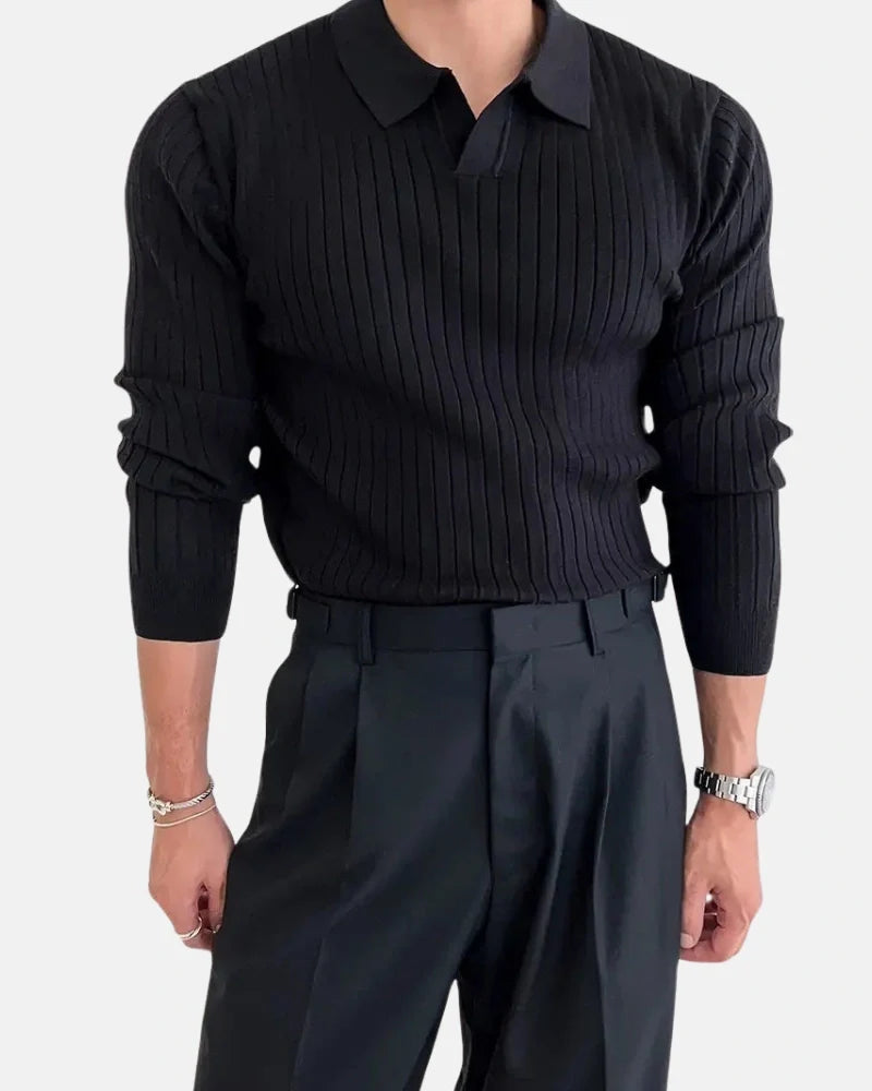 Hampton Ribbed Polo Long Sleeve