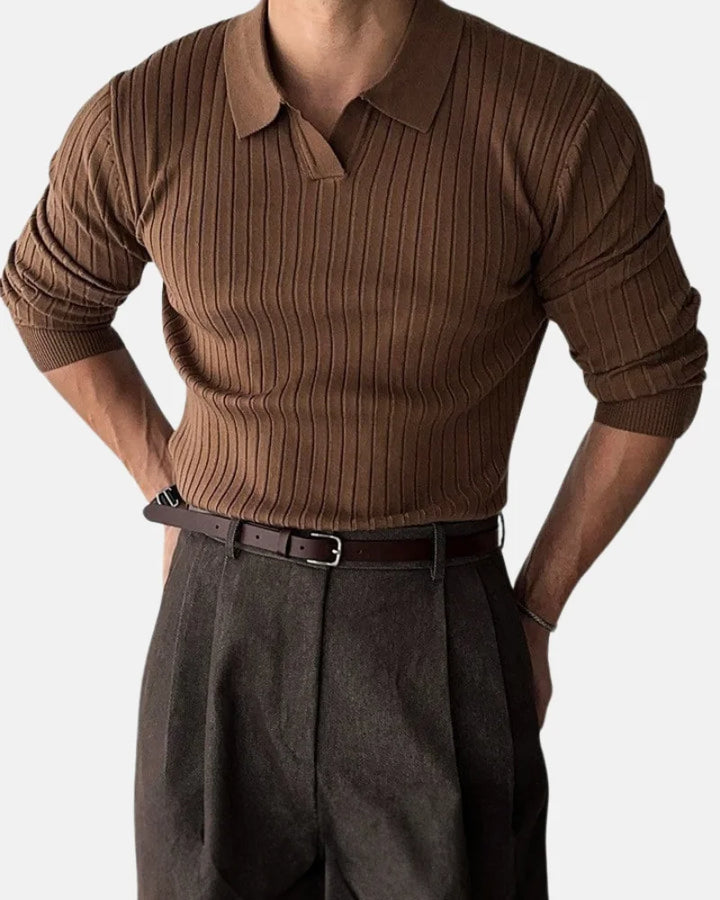 Hampton Ribbed Polo Long Sleeve